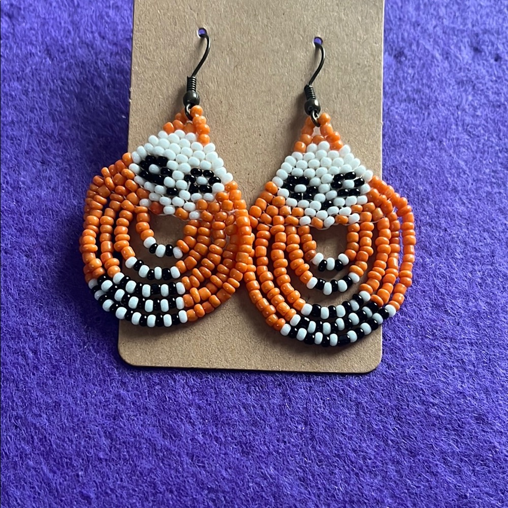 Orange and White Beaded Earrings